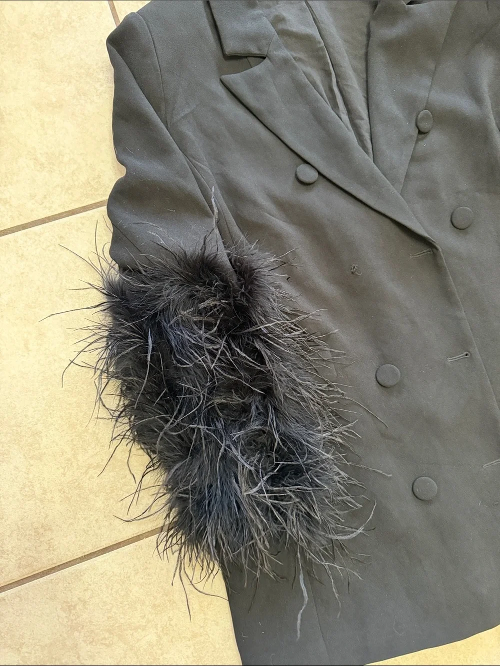 NovaLuxe Feather Cuff Blazer 3XL Vegas Glam Avant Garde Statement